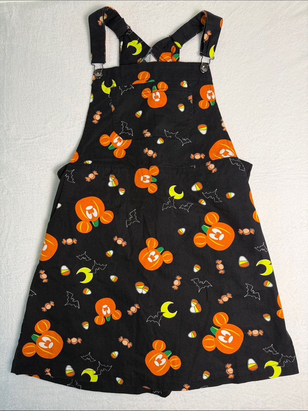 Disney Black Halloween Pumpkin Print Overalls with Neon Yellow Moon